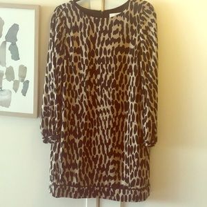 Tan & Black printed long sleeve dress Loft SZ 6